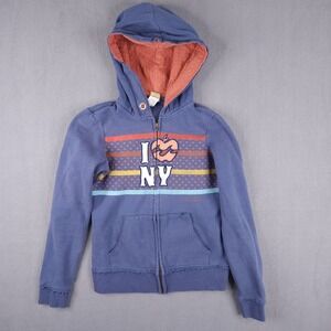 Billabong Full Zip Hoodie Womens Small Blue I Wave NY Graphic Y2K Surfwear Skate